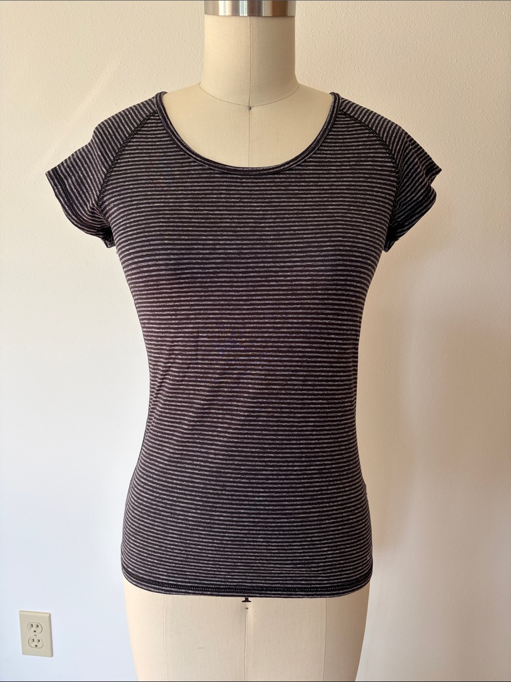Champion Athletic Women’s Black & White Striped Short-Sleeve Scoop Neck Tee